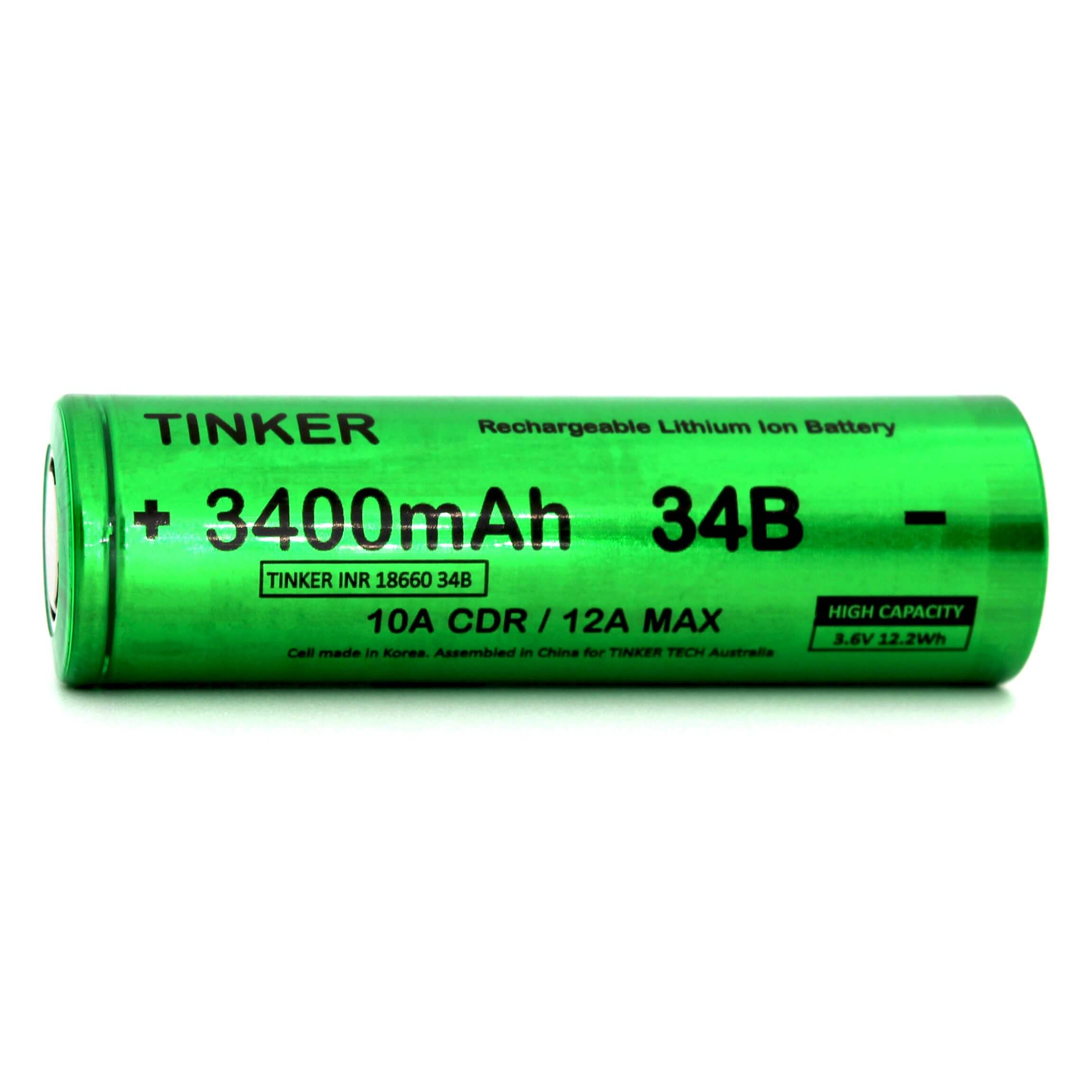 Tinker 34B 18650 3400mAh 10A Battery - TinkerTech AU TinkerTech AU 18650 Flat Top