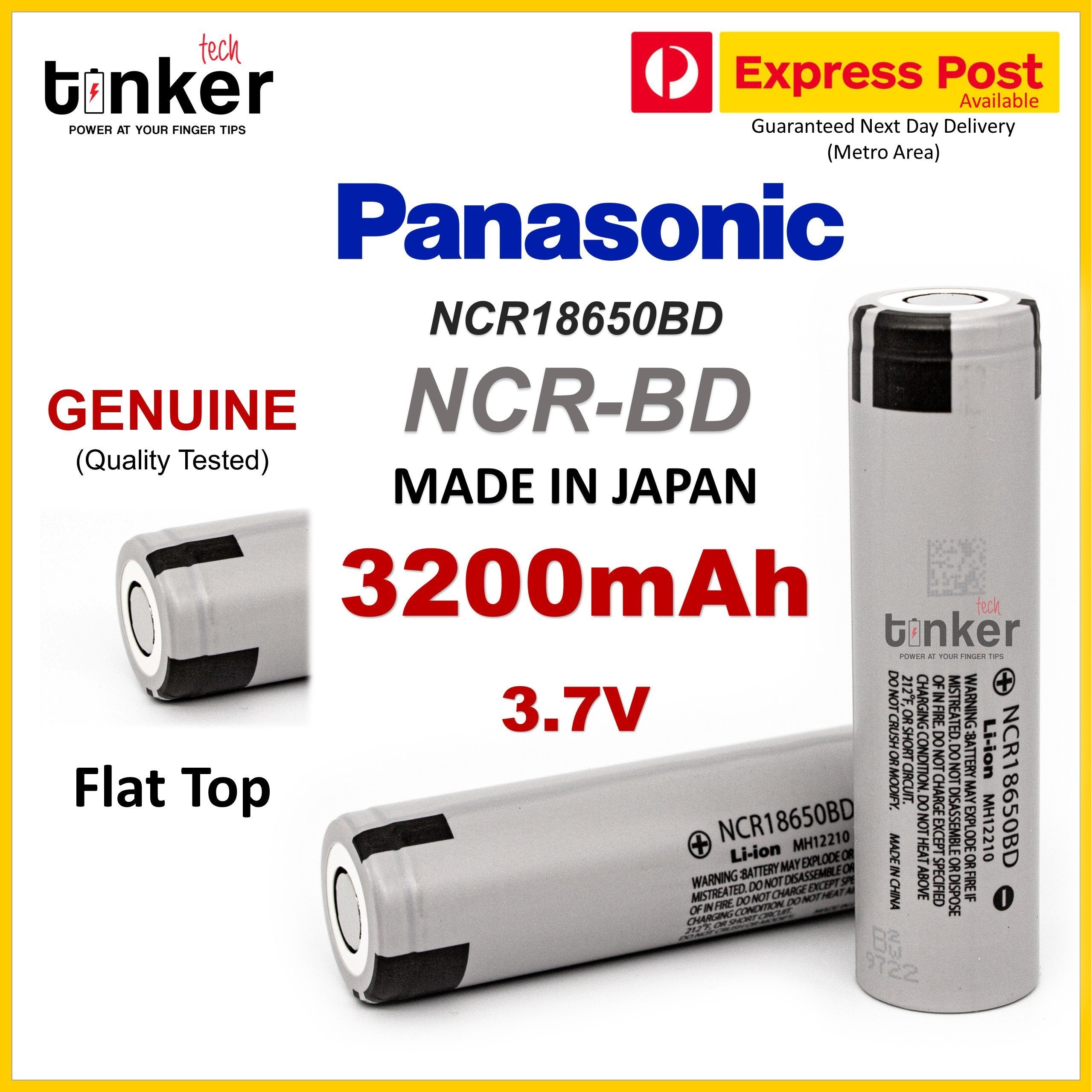 Panasonic NCR18650-BD 3200mAh 10A Battery - Button Top - TinkerTech AU Panasonic 18650 Button Top