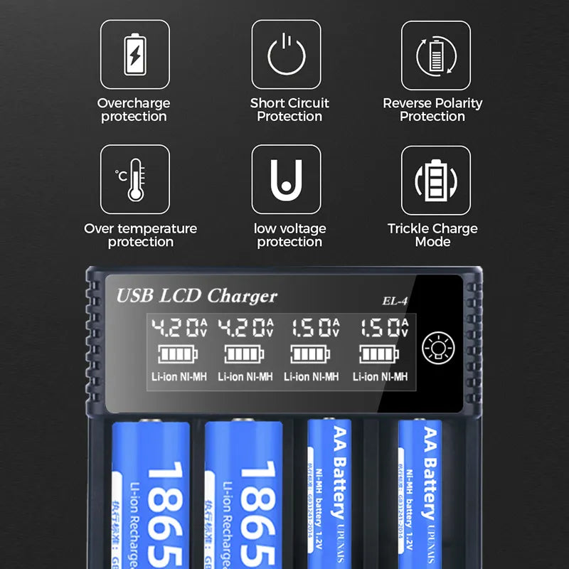 Smart Universal Li-ion USB Type-C 4 Slots Battery Charger