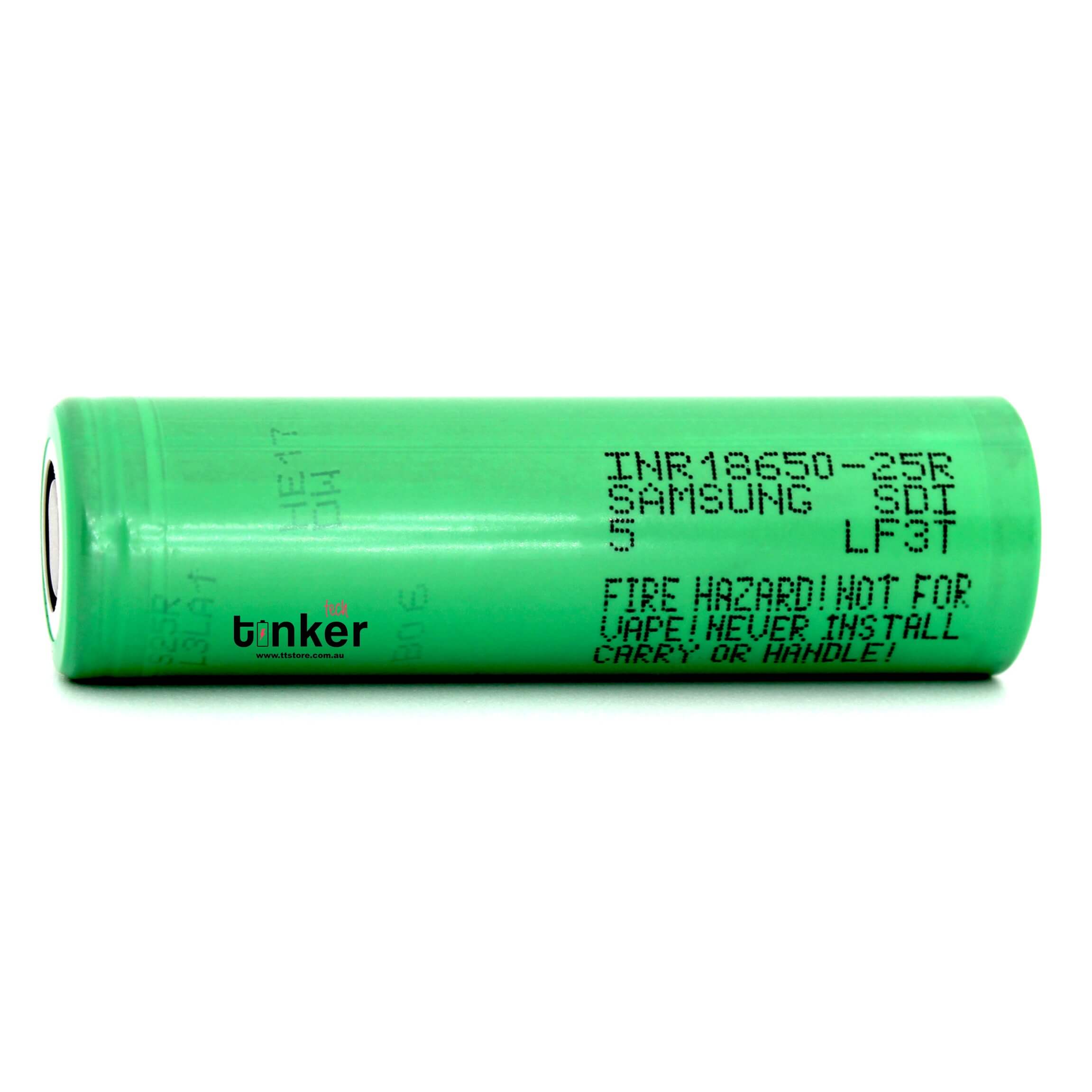 Samsung 25R 18650 2500mAh 20A Battery - TinkerTech AU Samsung 18650 Flat Top