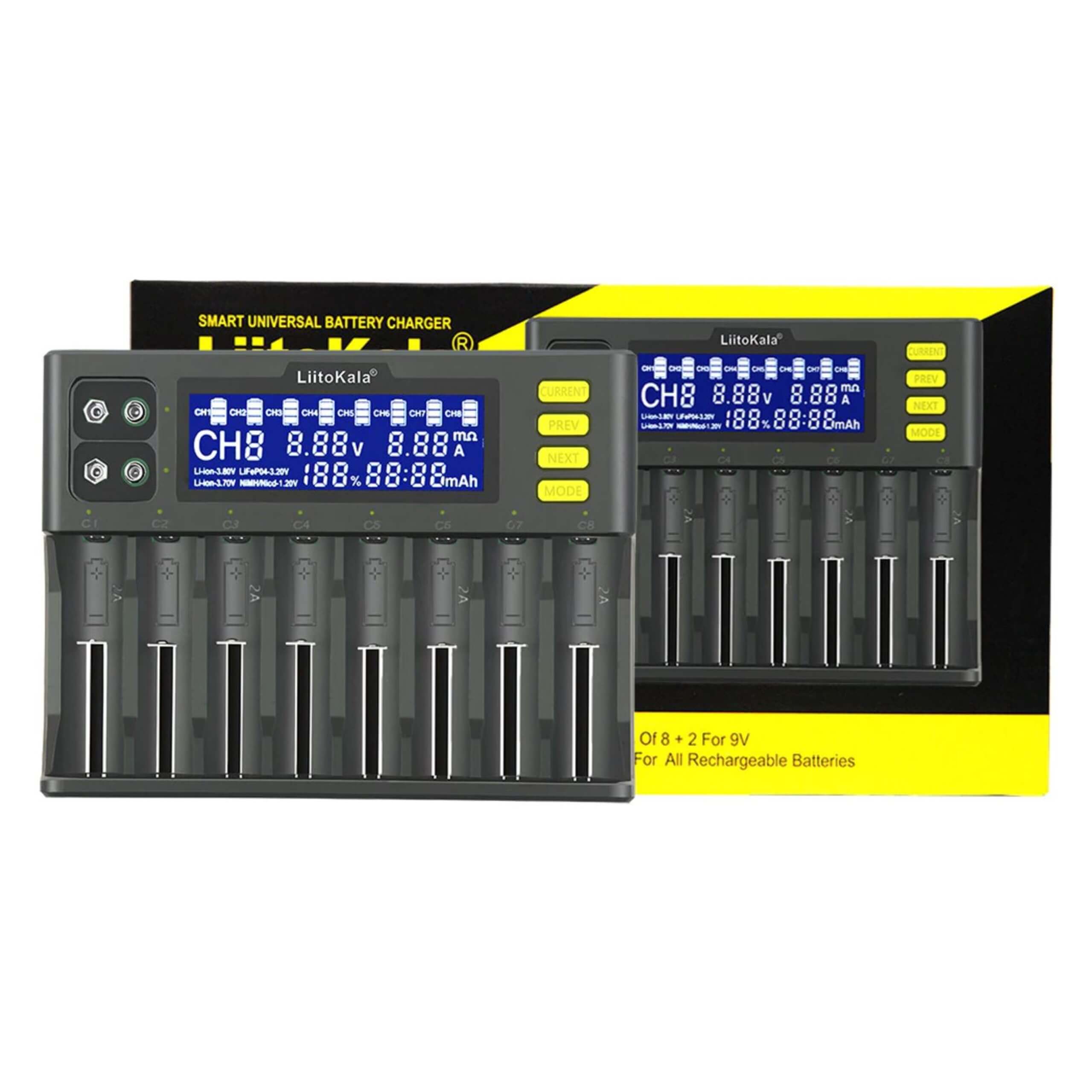LiitoKala Lii-S8 8 Slots LCD Battery Charger for Li-ion LiFePO4 Ni-MH Ni-Cd 9V 21700 20700 26650 18650 RCR123 18700 - TinkerTech AU LiitoKala