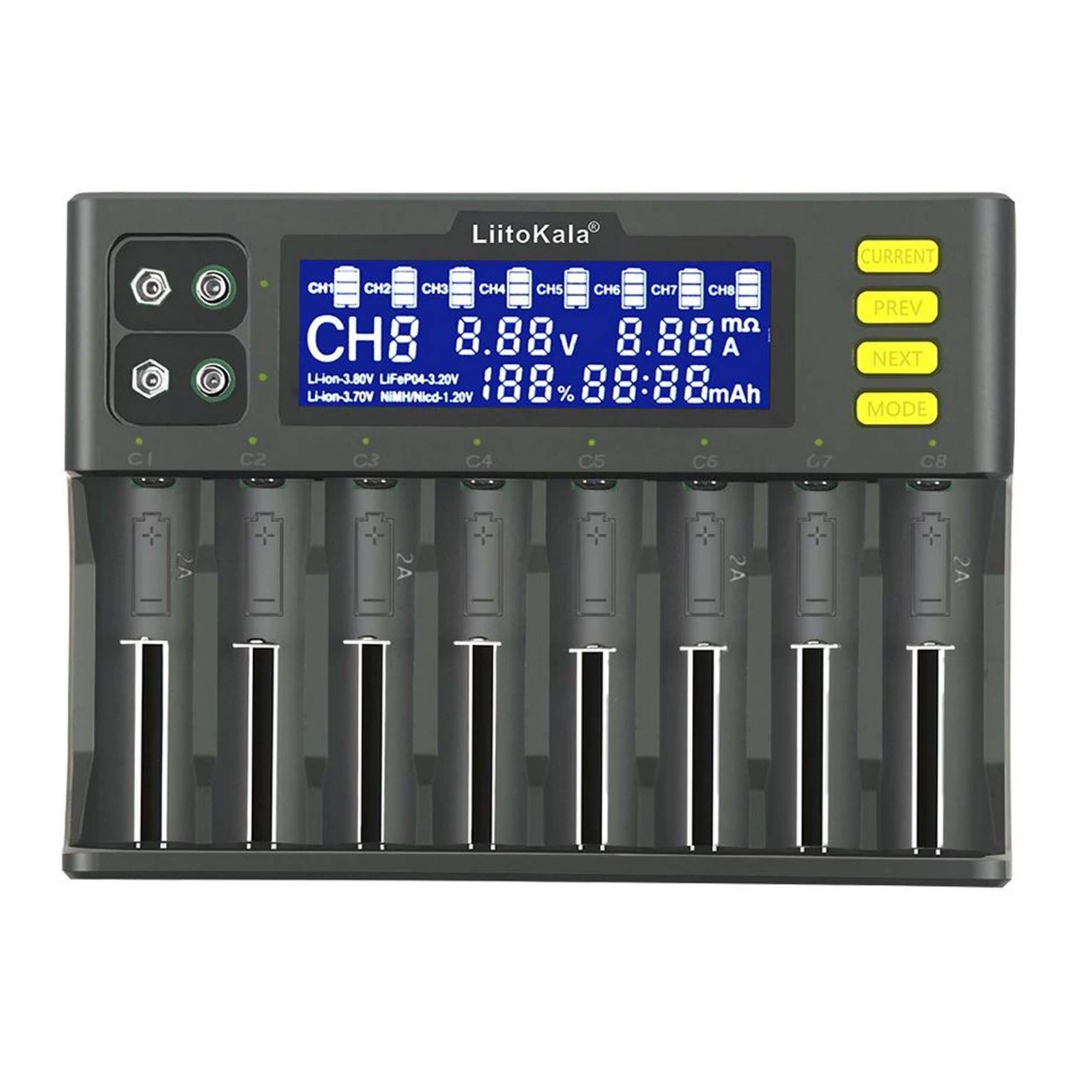 LiitoKala Lii-S8 8 Slots LCD Battery Charger for Li-ion LiFePO4 Ni-MH Ni-Cd 9V 21700 20700 26650 18650 RCR123 18700 - TinkerTech AU LiitoKala